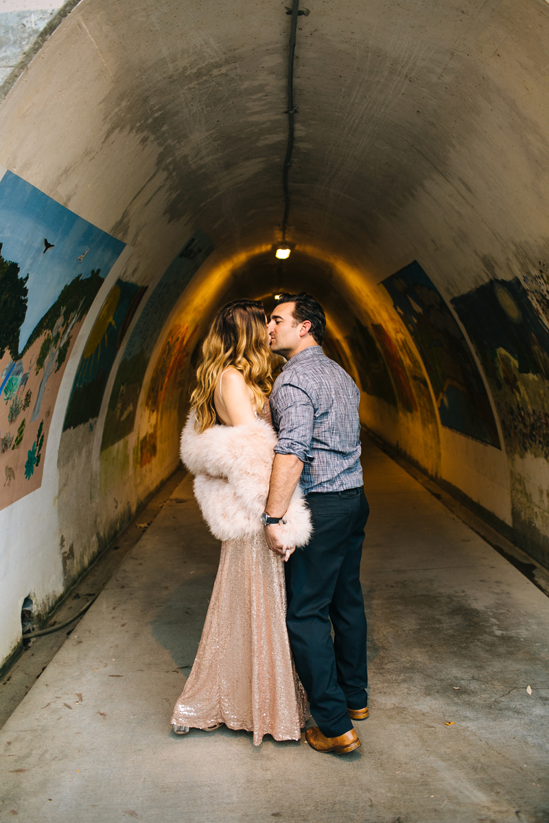 Bride to be in Vintage sequins dress for Engagement Photos